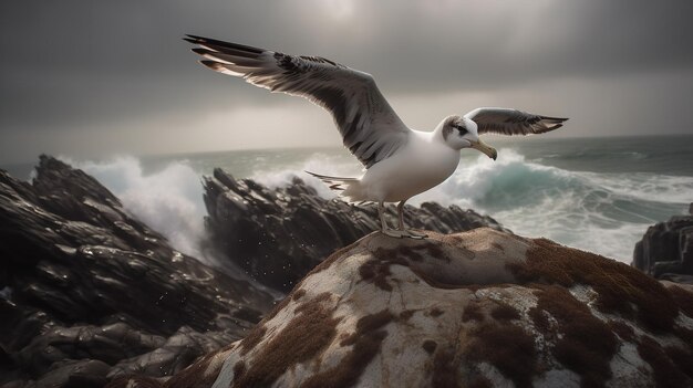 Baby Albatross Learning to Fly in the Ocean Breeze