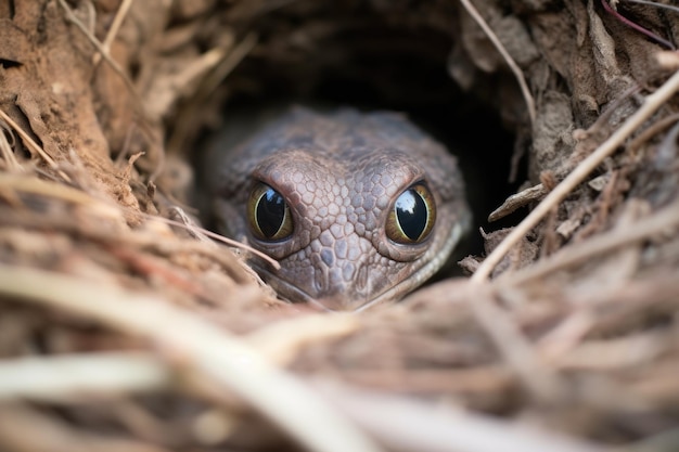 Baby alligator first venture out of the nest