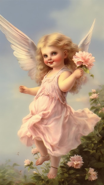 天使の赤ちゃん 天使の赤ちゃん 世界の鳥のスタイルで 花のトラン