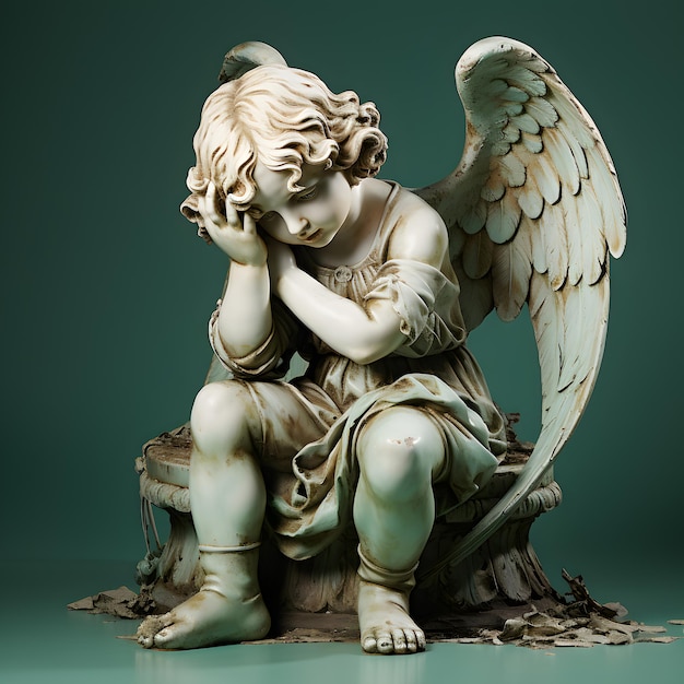 Baby angel statue with shy pose generative ai