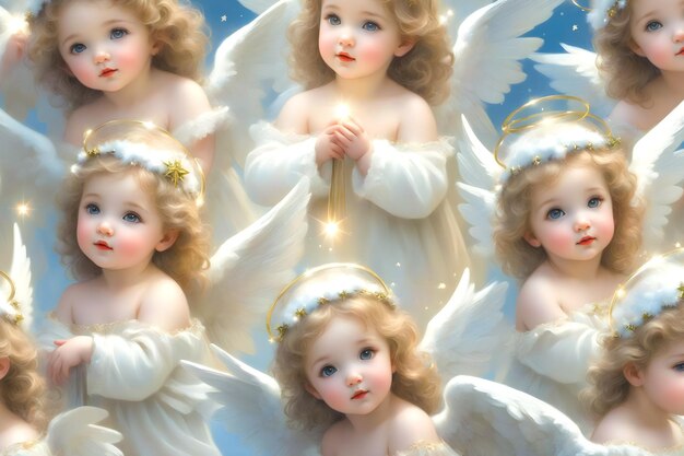 사진 아기 천사들이 크리스마스를 축하합니다.