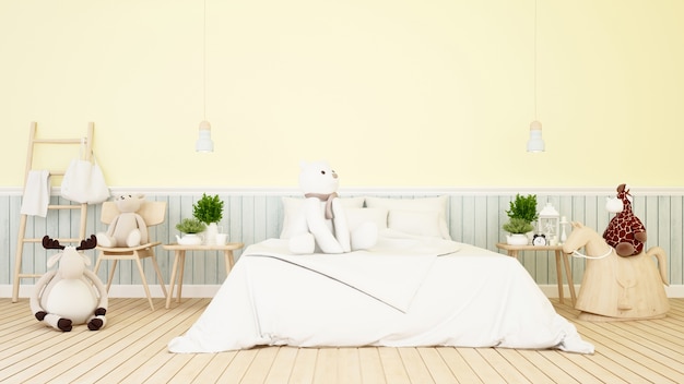 Baby animal doll in bedroom or kid room - 3d Rendering