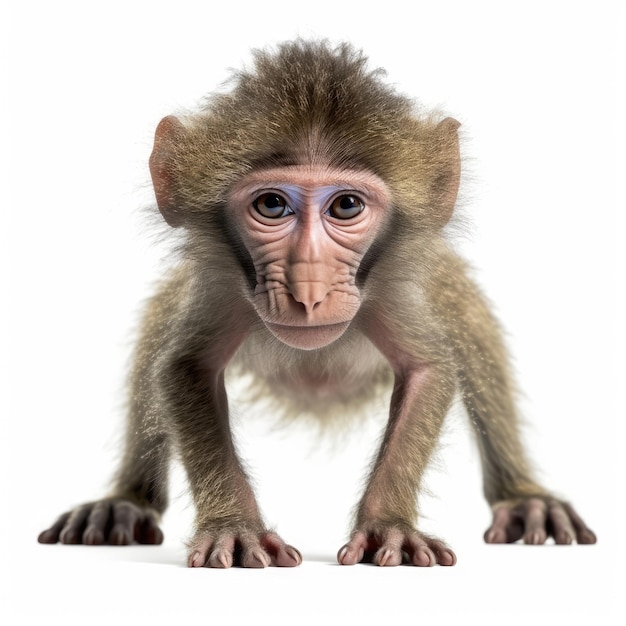 Детеныш бабуина изолирован на белом генеративном ИИ