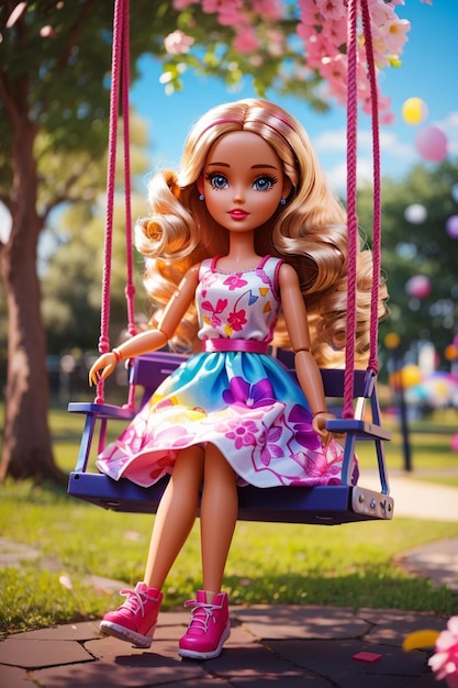 Photo baby_barbie_doll_sitting_on_a_swing_in_a_park