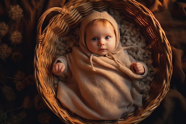 Photo a baby in a basket