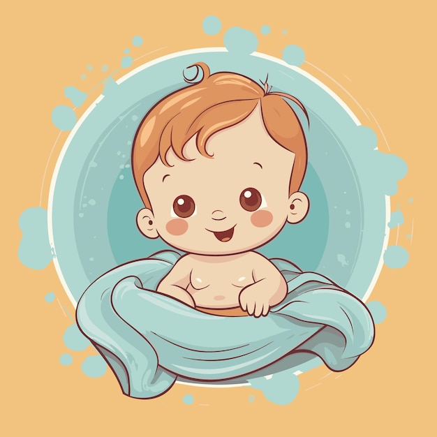 a baby in a bathtub with a blue towel