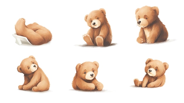 baby bear various poses illustration set