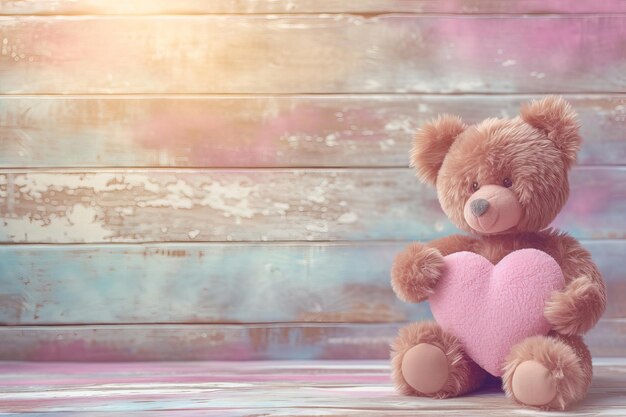 写真 baby bear with heart gift valentine s day concept magical blurred background text space