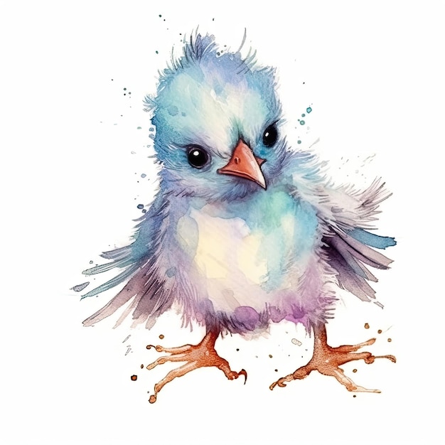 Baby Bird watercolor with ink outline on white background high detailed generative AI