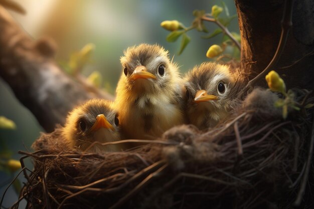 Photo baby birds in the nest on nature background