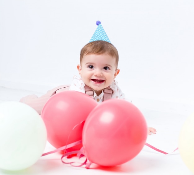 写真 風船で赤ちゃんの誕生日パーティー