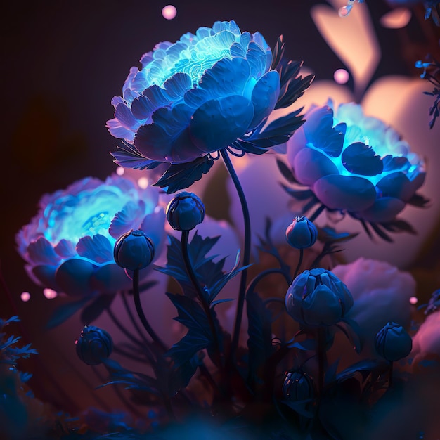 Baby blue peony flowers