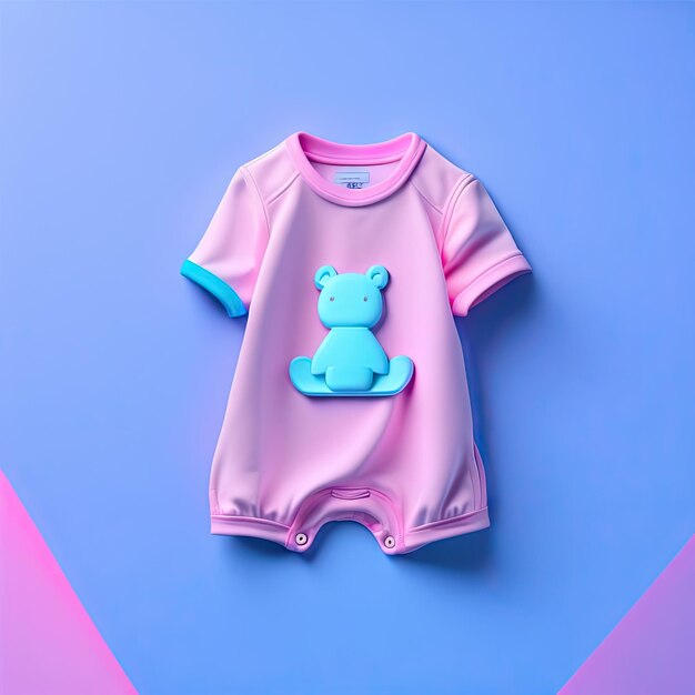 Baby bodysuit on blue and pink background Motherhood concept
