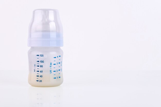 Baby bottle with pacifier and milk for feeding milk