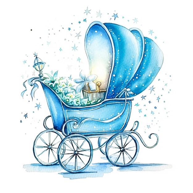 Baby boy carriage clipart oil paiting illustration AI Generated