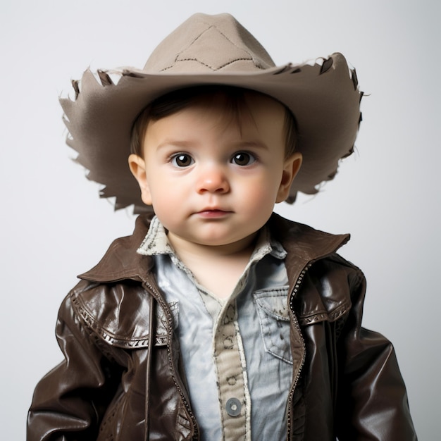 baby boy dressed as a cowboy on white background AI Generative