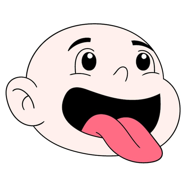 Baby boy head emoticon mocking sticking out tongue