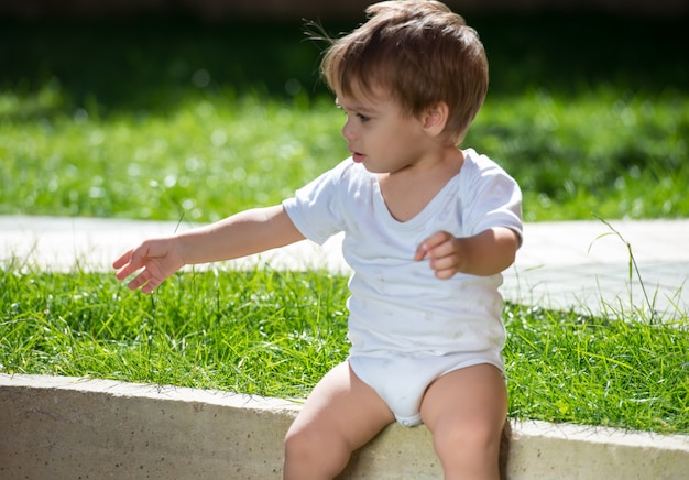 Baby boy playing outdoor