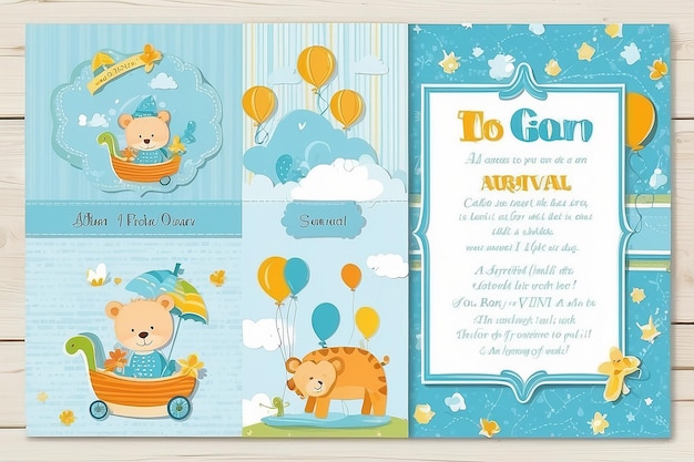 Photo baby boy shower card arrival card with place for your text