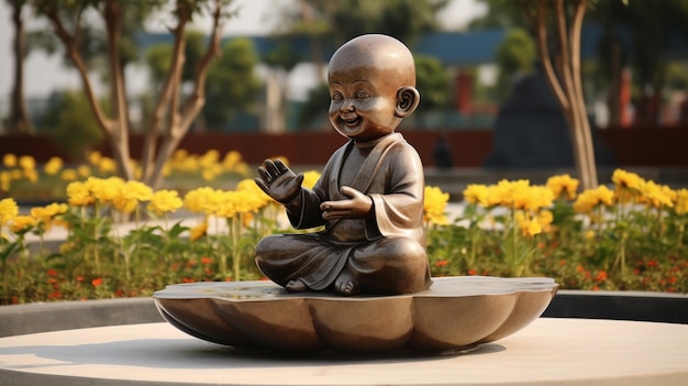 Baby buddha sitting beautiful flower garden picture Ai generated art