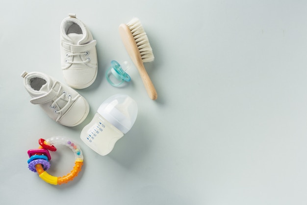 Baby care accessories flat lay