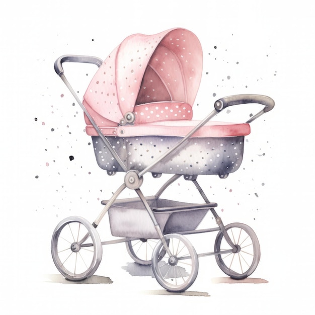 Baby carriage isolated on white background Watercolor hand drawn illustration