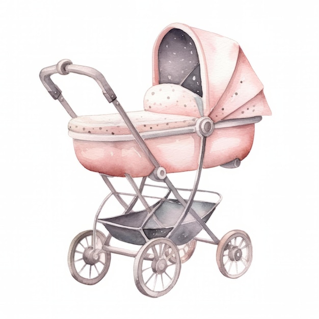 Baby carriage isolated on white background Watercolor hand drawn illustration