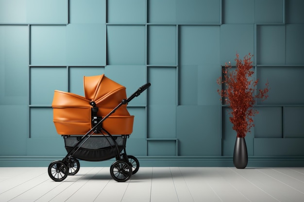 Baby carriage Modern pram near wall