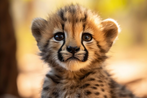 A baby cheetah cub with a green background