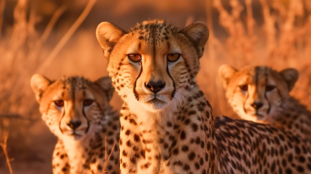 Baby Cheetahs with Their Mom AI Generated