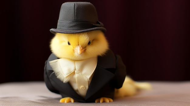 Baby chick dressed like the godfather