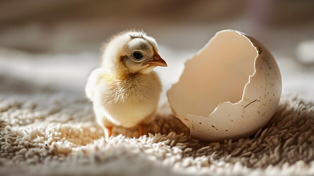 Foto piccolo pollo nel guscio d'uovo buon concetto di pasqua