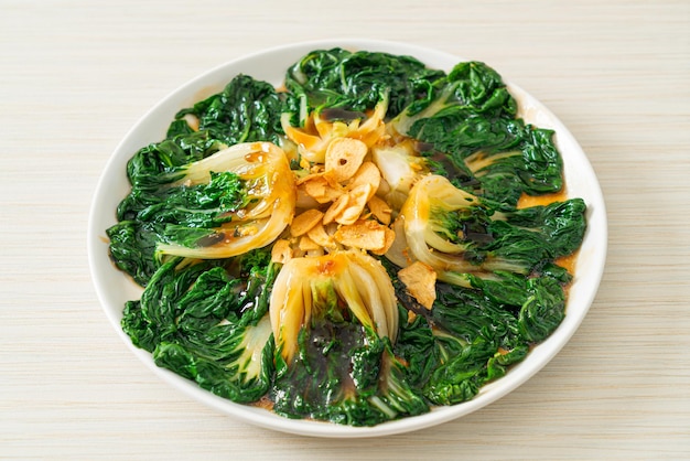 baby Chinese cabbage with oyster sauce and garlic - Asian food style