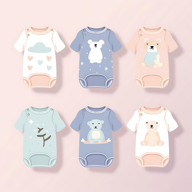 Baby Clothing Tag Card Soft Fabric Cute Illustrations Pastel 2D Vector Design Collection Card Flat