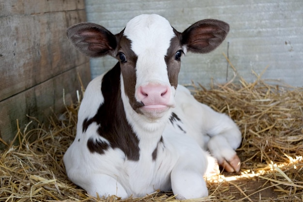 Photo baby cow calf in a cage