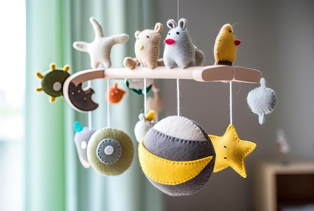 Baby crib mobile kids handmade toys above the newborn crib