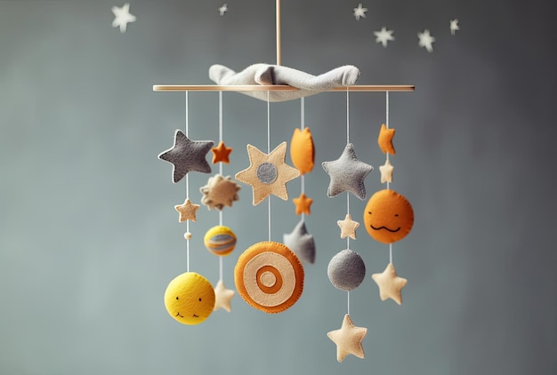 별 행성과 달이 있는 아기 침대 모바일