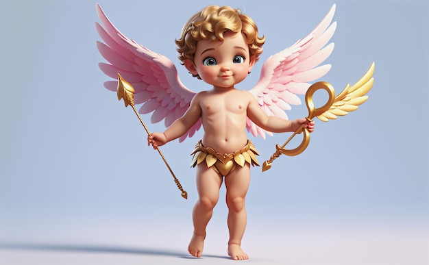 baby cupid standing on blue background
