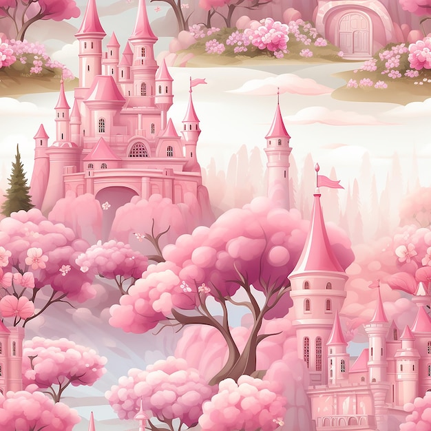 baby cute fairytale castles background seamless pattern