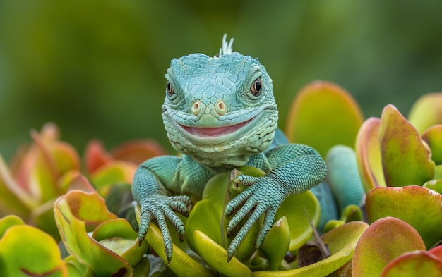 Baby cute green iguana Generative AI