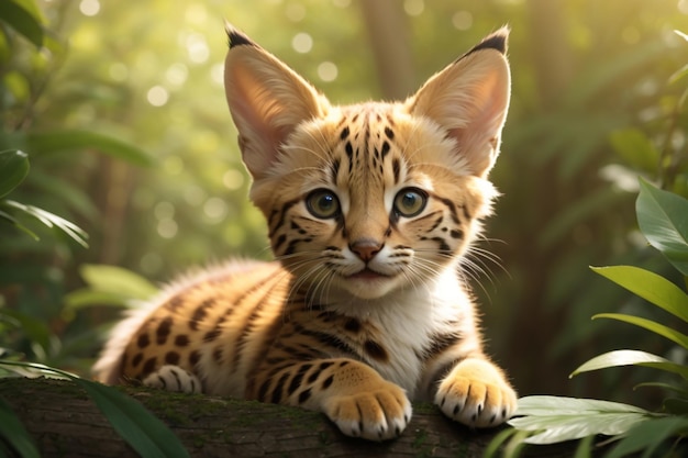 The baby cute Serval happy animals