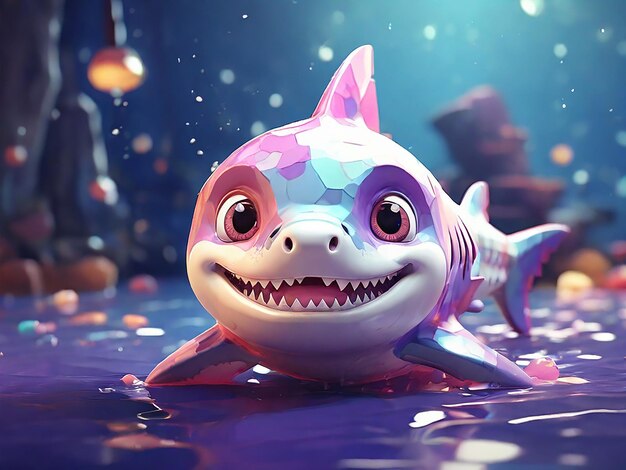 Baby Cute Shark Smiling in a colorful style