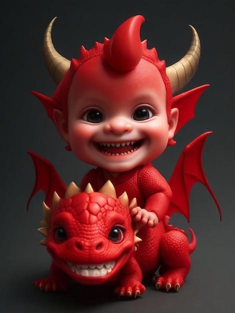 Baby cute smile with red dragon mini