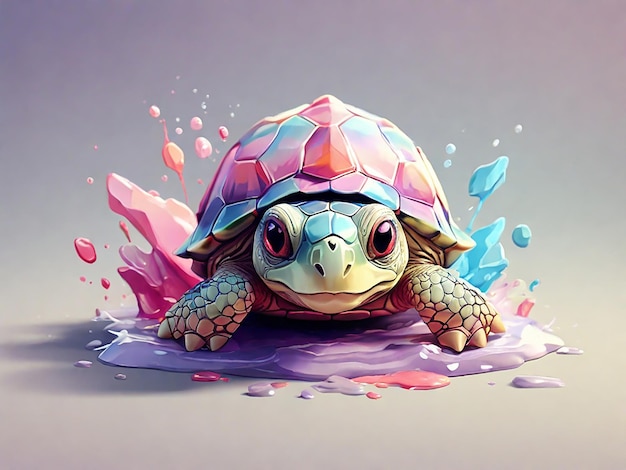 Baby cute turtle smiles in colorful style