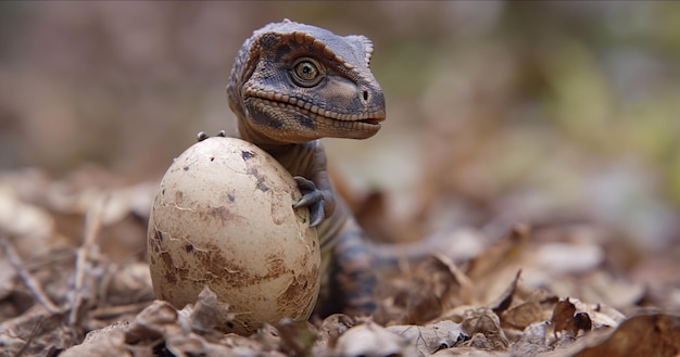 Photo baby dinosaur born from an egg generative ai