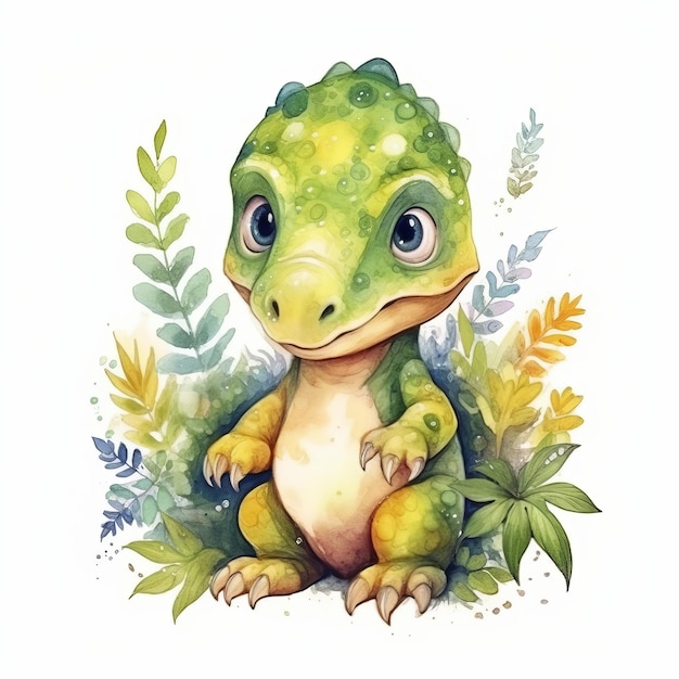 Baby dinosaur watercolor style Generative AI