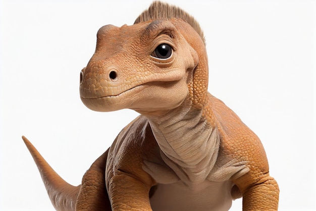 Baby dinosaurus close-up vriendelijk gezicht geïsoleerd op wit