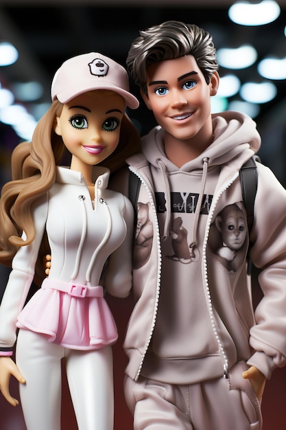 baby doll Barbi and Ken together ice skating smiling at camera wh