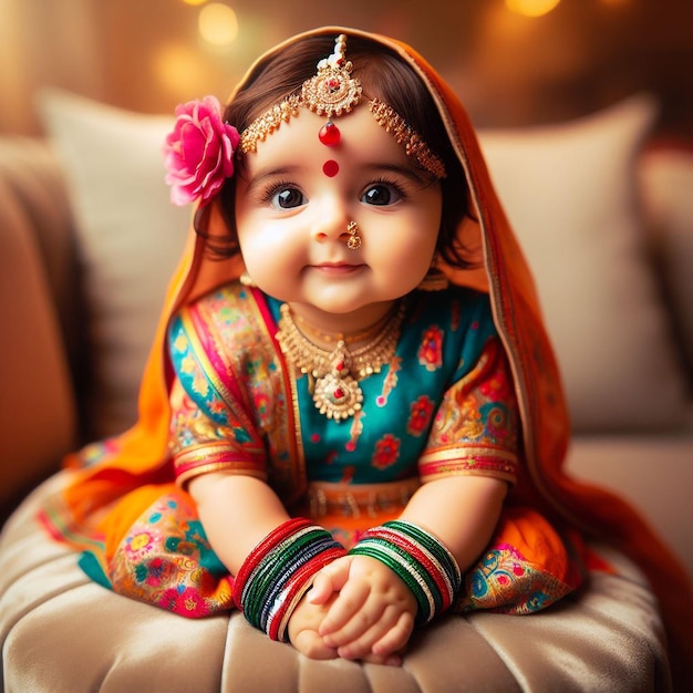 Photo a baby doll with a flower in her hair