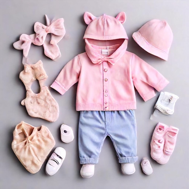 Photo a baby doll with a hat and baby clothes on it